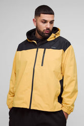 Plus Oversized Colour Block Hooded Windbreaker In Tan