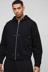 Oversized Boxy Zip Through Carpenter Hoodie