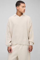 Oversized Boxy Double Collar Detail Knitted Polo