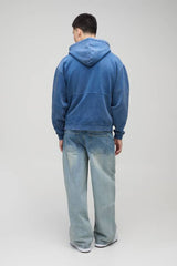 Oversized Boxy Zip Through Denim Wash Hoodie
