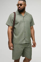 Plus Regular Linen Shirt & Short Set