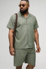 Plus Regular Linen Shirt & Short Set