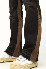 Rigid Slim Flared Ripped Detail Washed Jeans