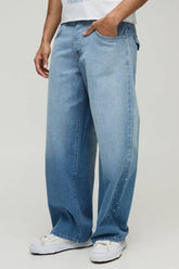 Rigid Baggy Rhinestone Washed Jeans