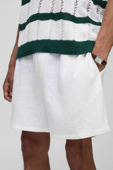 Half & Half Waistband Relaxed Fit Linen Blend Shorts