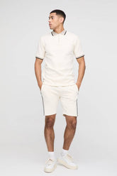 Slim Fit Pique Interlock Stripe Polo and Shorts Set