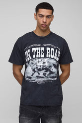 Oversized Willie Nelson On The Road Again Lyrics Washed License Printed T-Shirt