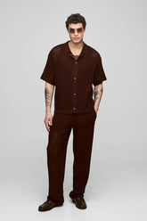 Oversized Open Stitch Revere Shirt & Relaxed Trouser Knitted Set