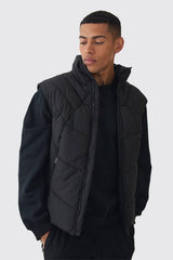 Regular Fit Quilted Funnel Neck Gilet In Black