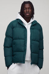 Regular Fit Funnel Neck Puffer Jacket in Khaki