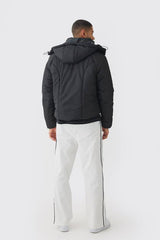Boxy Quilted Hooded Puffer Coat In Black
