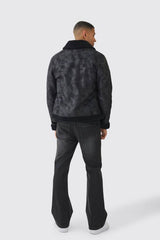 Faux Suede Aviator Jacket In Black