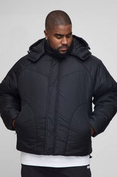Plus Boxy Quilted Hooded Puffer Coat In Black