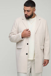 Plus Single Breasted Wool Look Regular Fit Overcoat in Beige