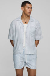 Oversized Boxy Fit Pinstripe Shirt and Swim Set
