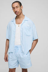 Oversized Boxy Fit Pinstripe Shirt and Swim Set