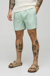 Branded Stripe Mid Length Swim Short