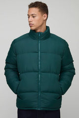 Tall Funnel Neck Regular Fit Puffer Jacket in Khaki