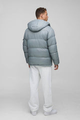 Tall High Shine Hooded Regular Fit Puffer in Grey