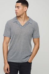 Slim Fit Textured Jacquard Revere Polo