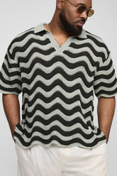 Plus Boxy Oversized Abstract Knit Polo