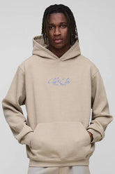 Tall Palm Print Garment Washed Regular Fit Hoodie