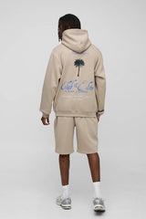 Tall Palm Print Garment Washed Regular Fit Hoodie
