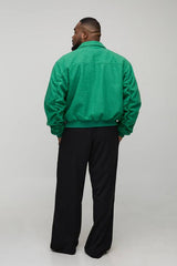 Plus Boxy Boucle Ruched Sleeve Bomber Jacket In Green