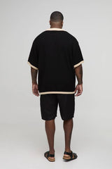 Plus Contrast Knit Oversized Short Sleeve Rugby Polo