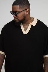 Plus Contrast Knit Oversized Short Sleeve Rugby Polo