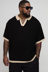 Plus Contrast Knit Oversized Short Sleeve Rugby Polo