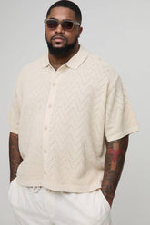 Plus Short Sleeve Boxy Open Stitch Knitted Shirt