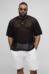 Plus Fishnet Crochet Oversized T-Shirt