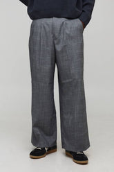 Micro Check Wide Leg Pleated Tailored Trouser