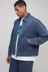 Boxy Fit Pinstripe Indigo Carpenter Jacket