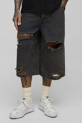 Tall Tinted Acid Wash Rip Knee Jorts