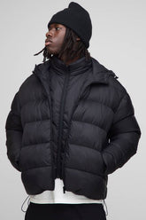 Oversized Boxy Faux Double Layer Hooded Puffer Jacket