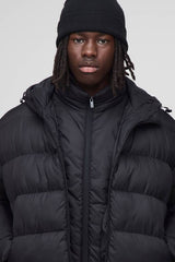 Oversized Boxy Faux Double Layer Hooded Puffer Jacket