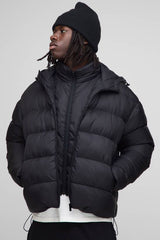 Oversized Boxy Faux Double Layer Hooded Puffer Jacket
