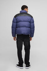 Regular Fit PU Yoke Nylon Panel Puffer Jacket