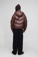 Regular Fit Sheen Panelled Hooded Funnel Puffer Jacket