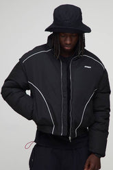 Oversized Boxy Piping Panel Funnel Neck Puffer Jacket