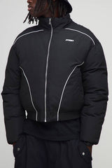 Oversized Boxy Piping Panel Funnel Neck Puffer Jacket