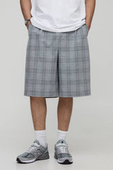 Wide Leg Check Double Pleat Jort