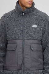 Regular Fit Two Tone Borg Nylon Mix Funnel Neck Zip Through Jacket