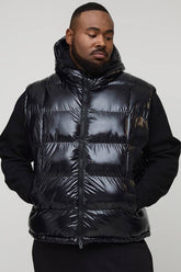 Plus Regular Fit High Shine Quilted Hooded Puffer Gilet
