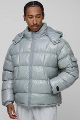 Regular Fit High Shine Quilted Hooded Puffer Jacket