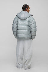 Regular Fit High Shine Quilted Hooded Puffer Jacket