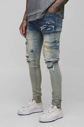 Tall Stonewash Multi Rip Super Skinny Cargo Jeans