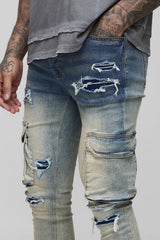 Tall Stonewash Multi Rip Super Skinny Cargo Jeans
